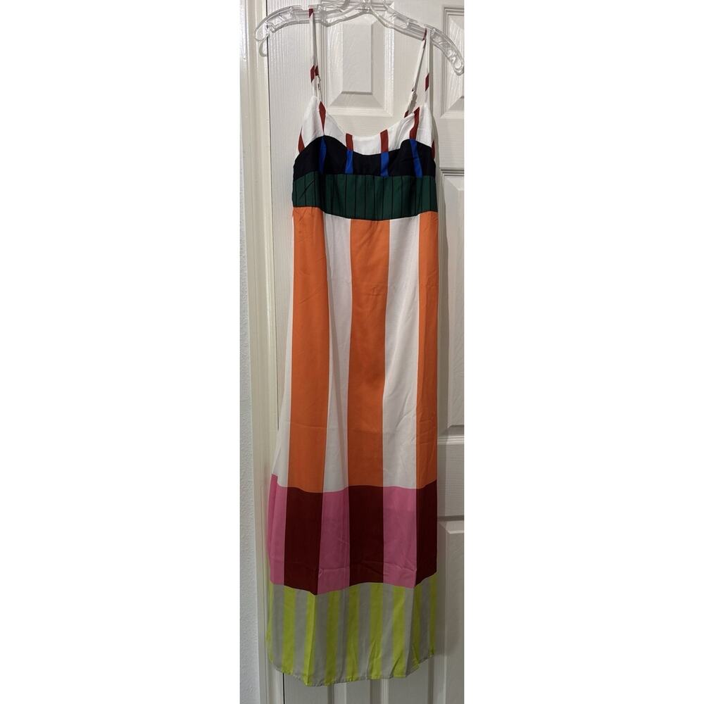 Maxi Dress Spaghetti Strap Colorblock Stripes Size S/M? Lined Adjustable Straps
